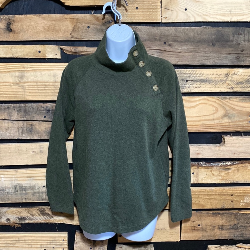 J. Crew Wide button-collar pullover sweatshirt In Olive Green Small
